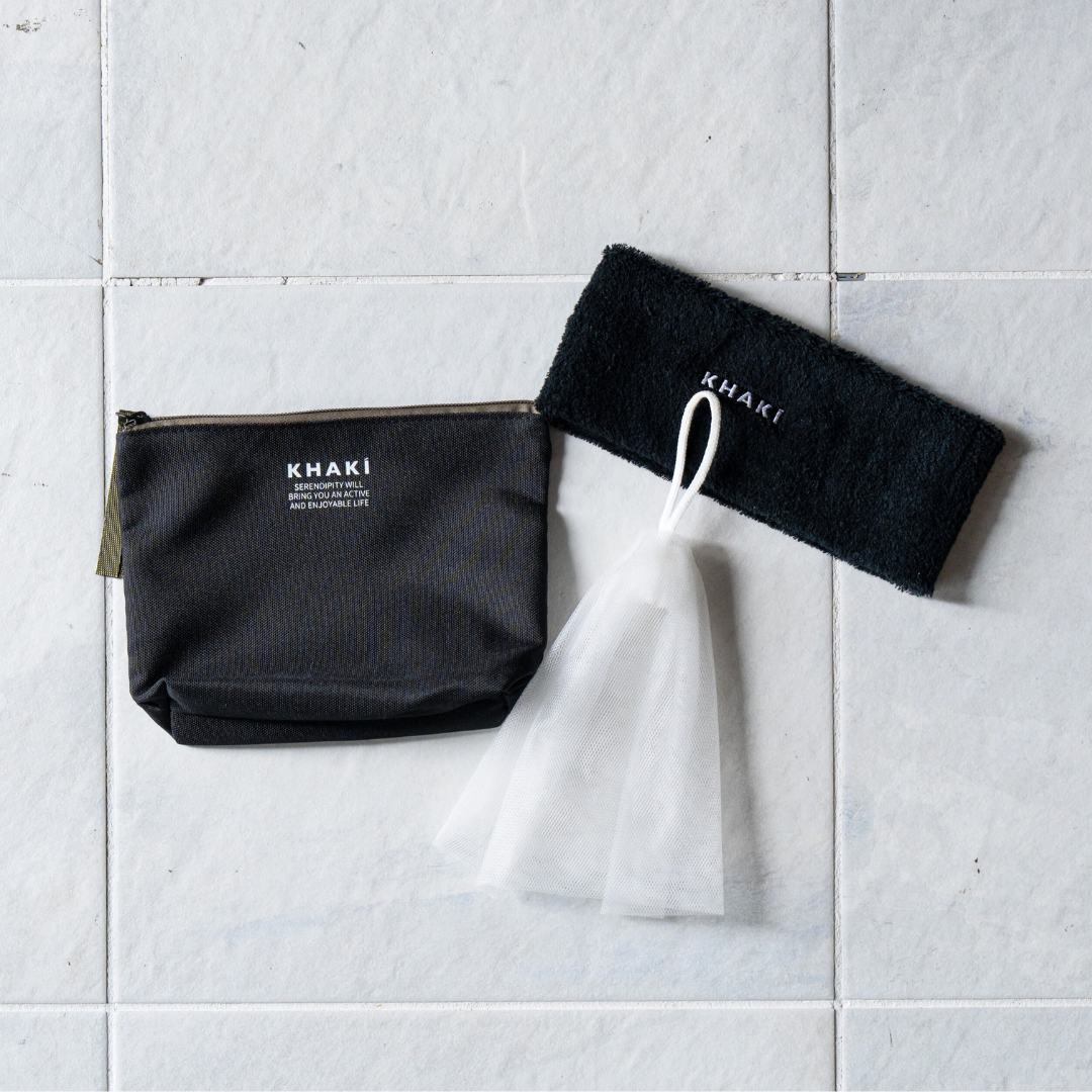 KHAKI スキンケアコフレ＜洗顔料＆オールインワンローション＆ポーチ＆洗顔泡立てネット＆ヘアバンド＞