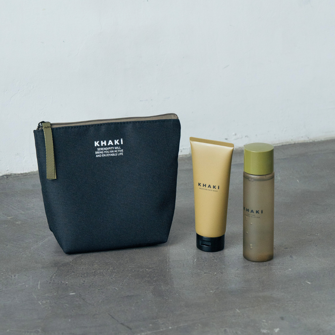 KHAKI スキンケアコフレ＜洗顔料＆オールインワンローション＆ポーチ＆洗顔泡立てネット＆ヘアバンド＞