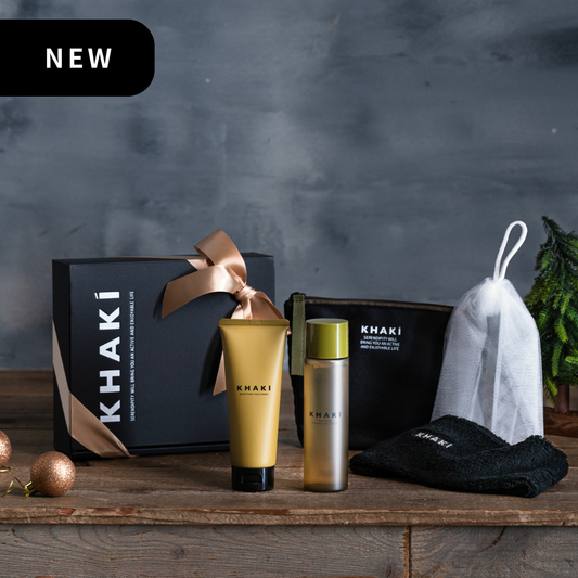 KHAKI スキンケアコフレ＜洗顔料＆オールインワンローション＆ポーチ＆洗顔泡立てネット＆ヘアバンド＞